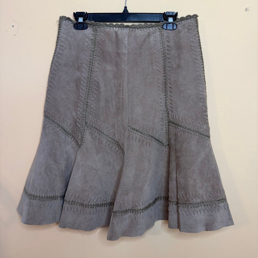 Etcetera leather suede patchwork midi skirt size 10 crochet top detail